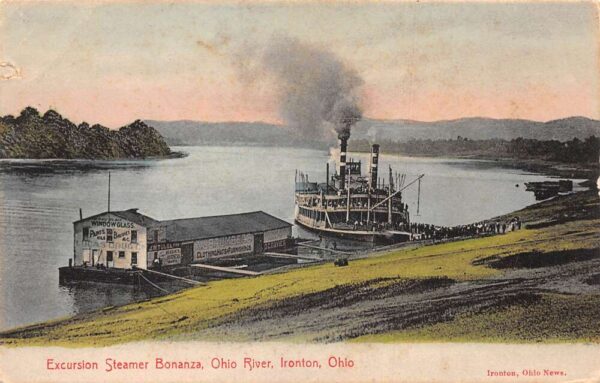 Ironton Ohio Excursion Steamer River Boat Bonanza at Dock Postcard AA96530