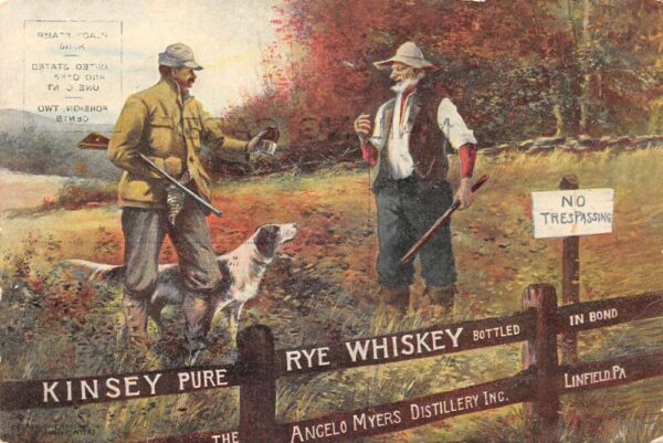 Linfield Pennsylvania Kinsey Pure Rye Whiskey Hunter with Dog Postcard AA96535