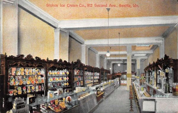 Seattle Washington Stokes Ice Cream Store Interior Vintage Postcard AA96544