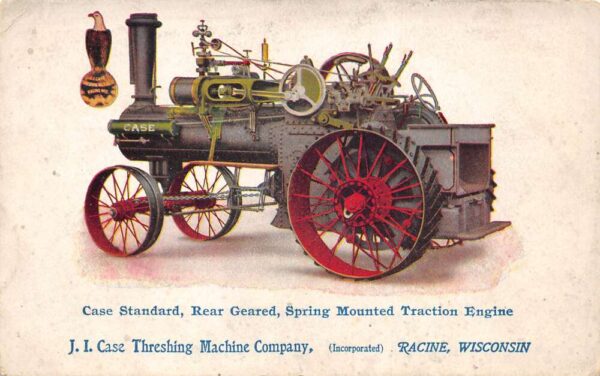 Racine Wisconsin Case Threashing Machine Steam Engine Vintage Postcard AA96568