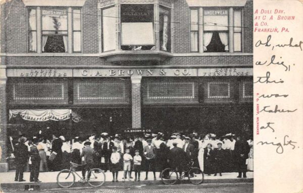 Franklin Pennsylvania CA Brown Co Store and Crowd of People Postcard AA96581