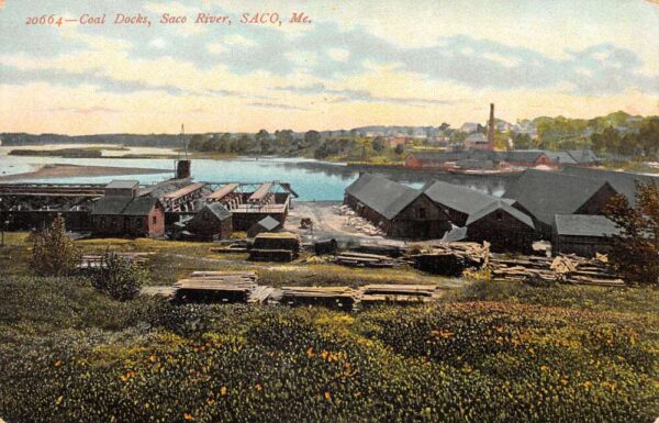 Saco Maine Coal Docks on Saco River Vintage Postcard AA96613