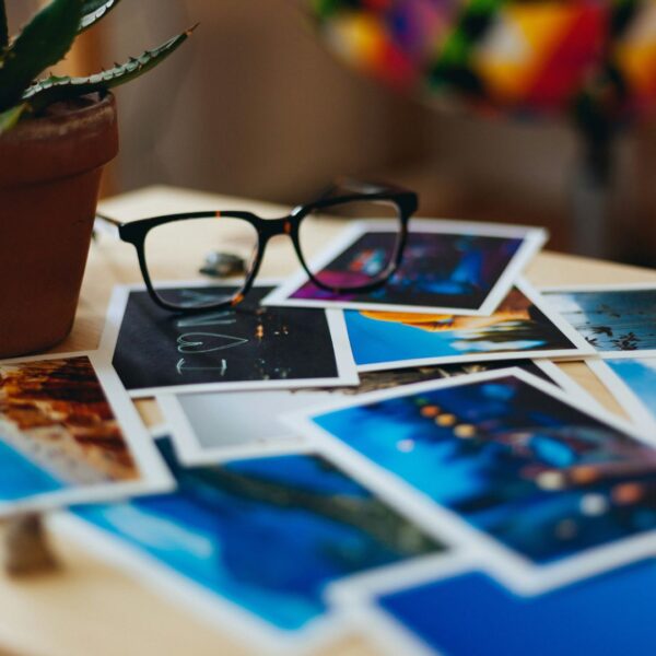 tabletop with postcards