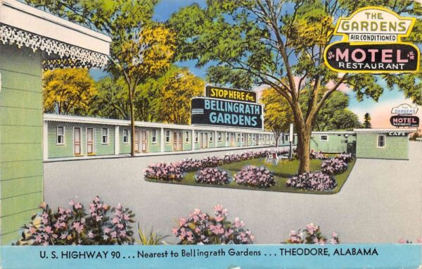 Theodore Alabama The Gardens Motel and Restaurant Vintage Postcard AA92873