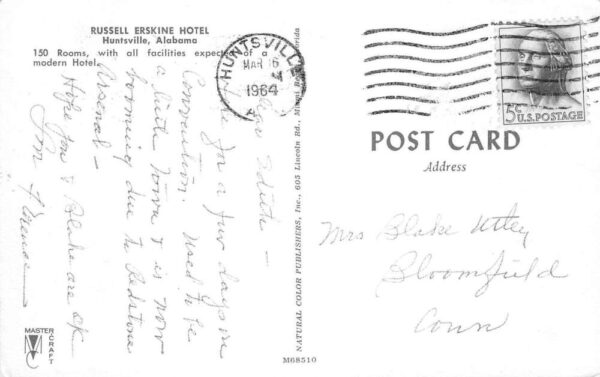 Huntsville Alabama Russell Erskine Hotel Vintage Postcard AA92874 - Image 2