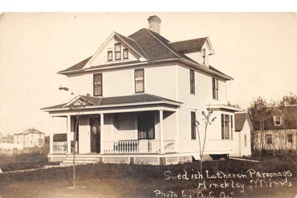 Hinckley Minnesota Swedish Lutheran Parsonage Real Photo Postcard AA92897