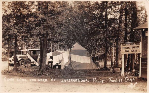 International Falls Minnesota Tourist Camp Camping Scene Real Photo PC AA92900