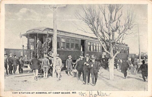 Camp Meade Maryland Car Station at Admiral Trolley Vintage Postcard AA92956