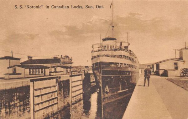 Soo Ontario Canada SS Noronic in Canadian Locks Steamer Vintage Postcard AA93023