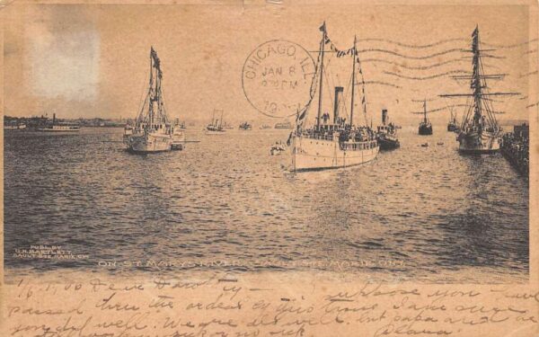 Sault Ste Marie Ontario Canada St Marys River Ships Vintage Postcard AA93026