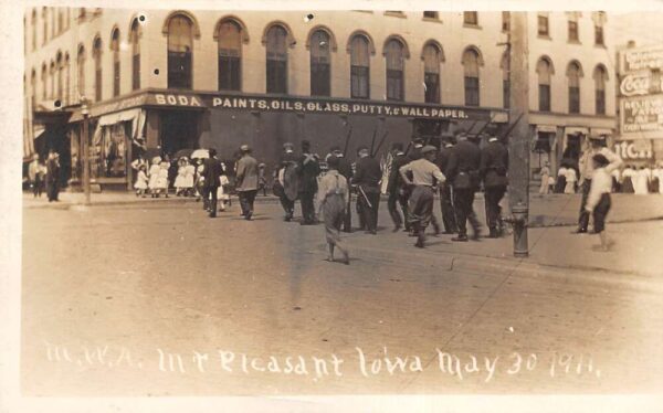 Mount Pleasant Iowa Soda Fountain Coke Sign Street Scene Real Photo PC AA93140