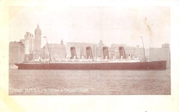 New York City RMS Cunard Line Lusitania Mauretania Steamer Postcard AA93146