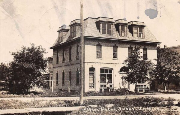 Swanville Minnesota Albion Hotel Real Photo Vintage Postcard AA93168