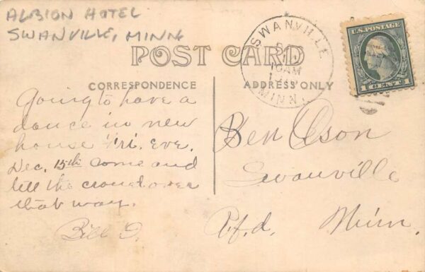 Swanville Minnesota Albion Hotel Real Photo Vintage Postcard AA93168 - Image 2