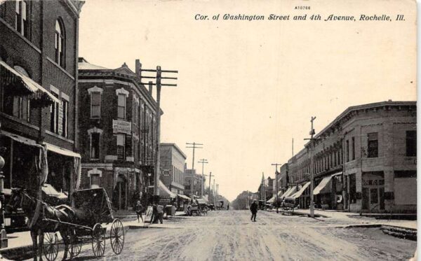 Rochelle Illinois Washington Street and 4th Ave Vintage Postcard AA93180