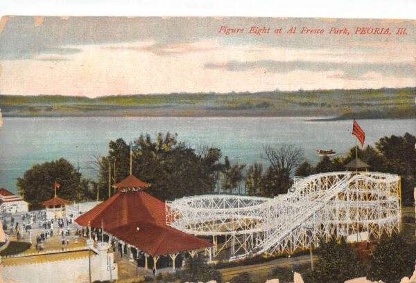 Peoria Illinois Al Fresco Amusement Park Roller Coaster Vintage Postcard AA93181