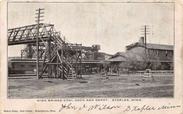 Staples Minnesota High Bridge Coal Dock and Depot Train Station PC AA93193