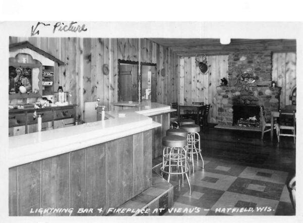 Hatfied Wisconsin Lightning Bar and Fireplace Real Photo Postcard AA93203