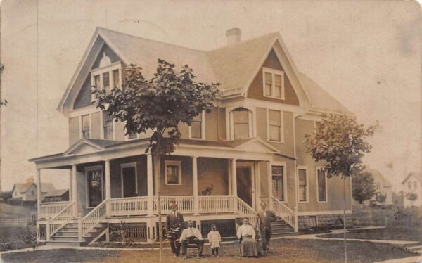 Horicon Wisconsin Family in Front of Home Residence Real Photo Postcard AA93206