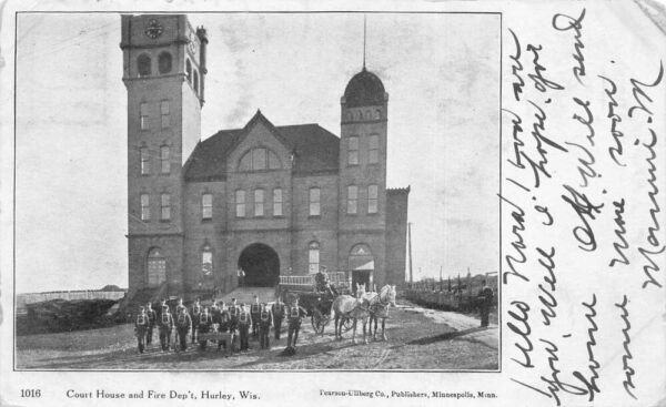 Hurley Wisconsin Court House and Fire Department Vintage Postcard AA93207