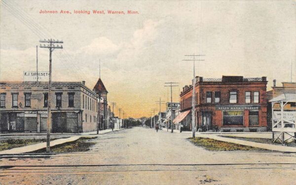 Warren Minnesota Johnson Avenue State Bank Vintage Postcard AA93224