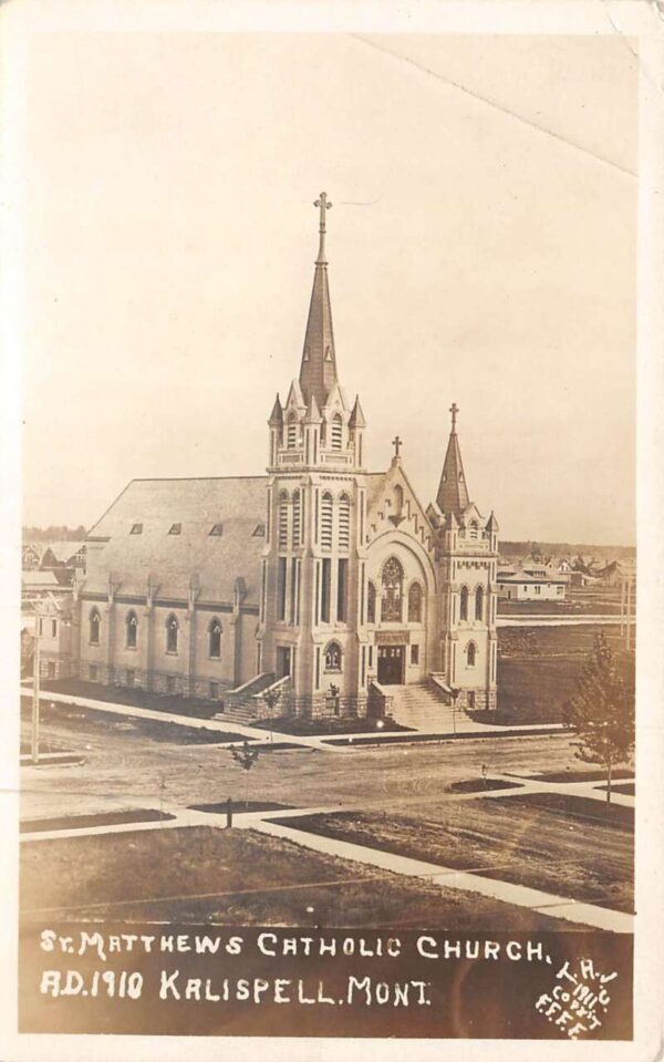 Kalispell Montana St Matthews Catholic Church Real Photo Postcard AA93225