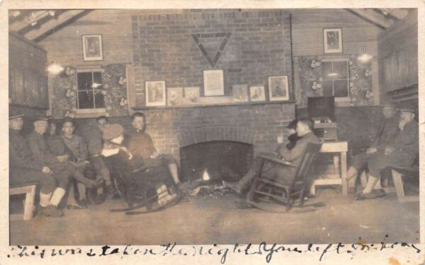 Sebeka Minnesota YMCA Lounge? Fireplace Interior Real Photo Postcard AA93229