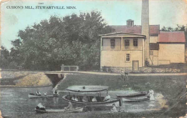 Stewartville Minnesota Cusson's Mill Row Boats Vintage Postcard AA93256