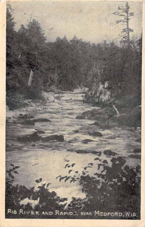 Medford Wisconsin Rib River and Rapids Scenic View Vintage Postcard AA93269