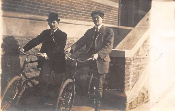 Two Men on Bicyles Bikes Real Photo Vintage Postcard AA93273