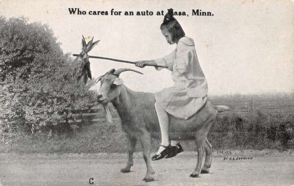 Vasa Minnesota Girl Riding Goat Vintage Postcard AA93280