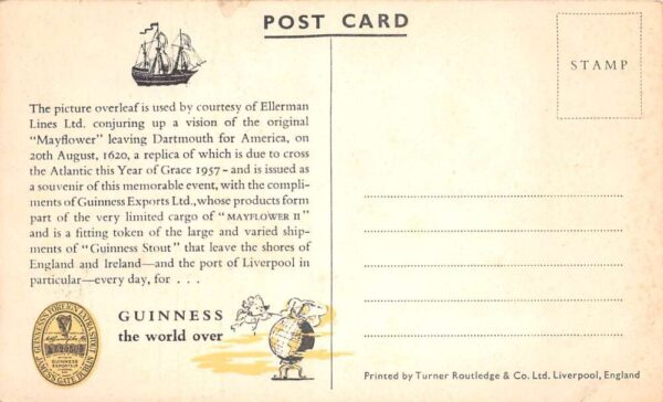 Guinness Beer Ad Mayflower Ship Ellerman Lines Ltd Vintage Postcard AA94015 - Image 2