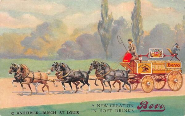 Anheuser Busch St Louis Bevo Soft Drink Ad Beer Wagon Vintage Postcard AA94016