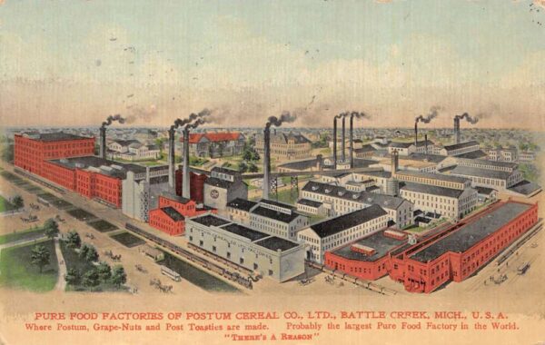 Battle Creek Michigan Pure Food Factories Postum Ceral Co Postcard AA94036