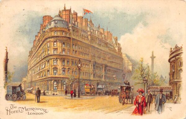 London England Hotel Metropole and Street Scene Vintage Postcard AA94037