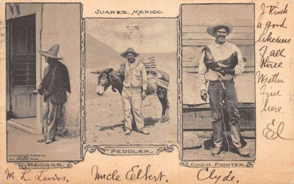 Juarez Mexico Peddler Beggar Cock Fighter Vintage Postcard AA94054