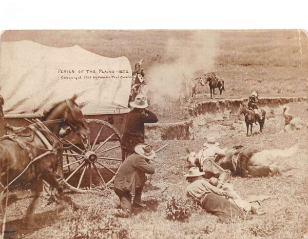 Cowboy Outlaw Scene "Perils of the Plains 1852" Real Photo Postcard AA94057