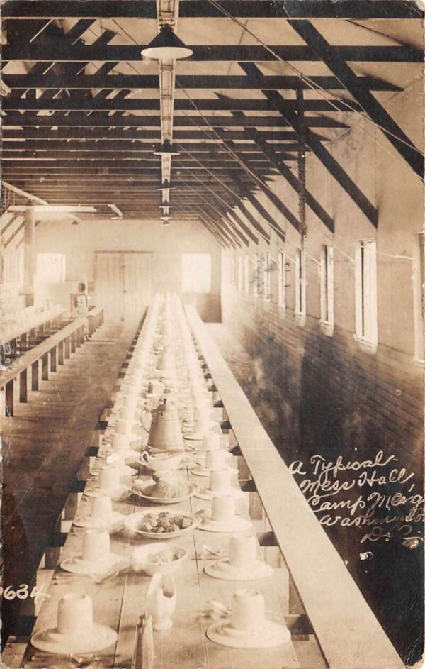 Washington DC Camp Meigs Mess Hall Interior Real Photo Vintage Postcard AA94065