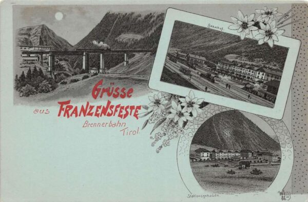 Tirol Tyrol Italy Franzensfeste Train Station Gruss aus Vintage Postcard AA94068