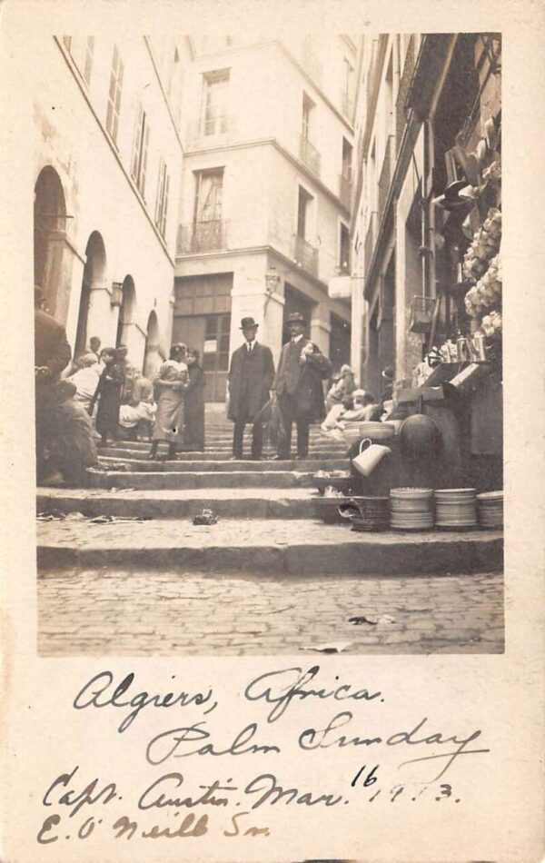 Algeria Africa Palm Sunday Street Scene Real Photo Vintage Postcard AA94079