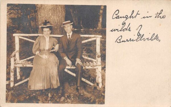 Burrillville Rhode Island ? Couple on Log Bench Real Photo Postcard AA94091