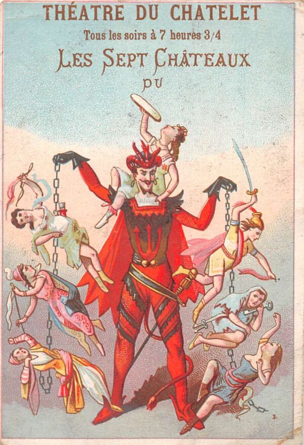 1889 Paris Expo Theatre du Chatelet Devils Seven Castles Trade Card AA94197