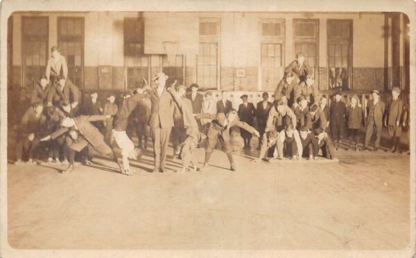 Boy Scouts building Human Pyramids Real Photo Vintage Postcard AA94213