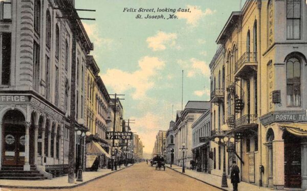 St Joseph Missouri Felix Street Looking East Vintage Postcard AA94259