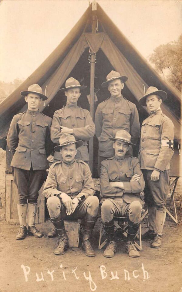 US Soldiers in Camp "Purity Bunch" Medic Real Photo Postcard AA94277