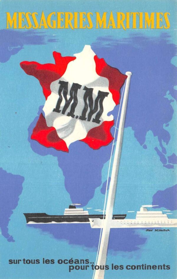 Messageries Maritimes French Shipping Liner Ship Ad Vintage Postcard AA94288