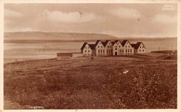 Iceland Laugavatn and Hostel Scenic View Real Photo Vintage Postcard AA94315