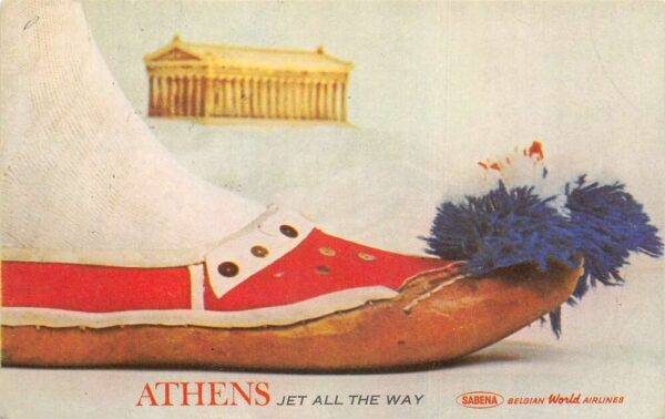 Sabena Belgian World Airlines Athens Airline Ad Vintage Postcard AA94318