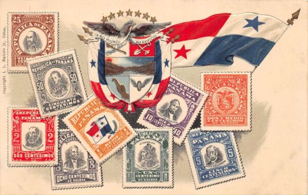 Panama Crest and Stamps Vintage Postcard AA94327