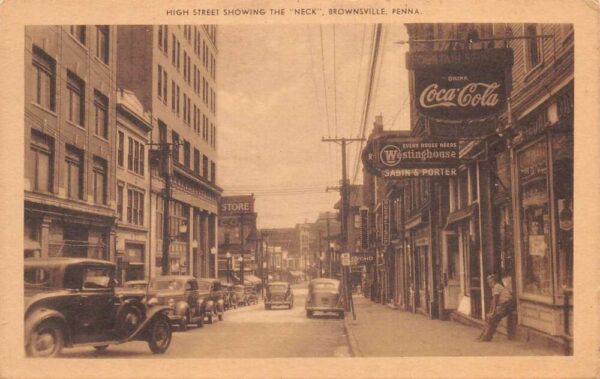 Brownsville Pennsylvania High Street Coke Sign Westinghouse Postcard AA94354